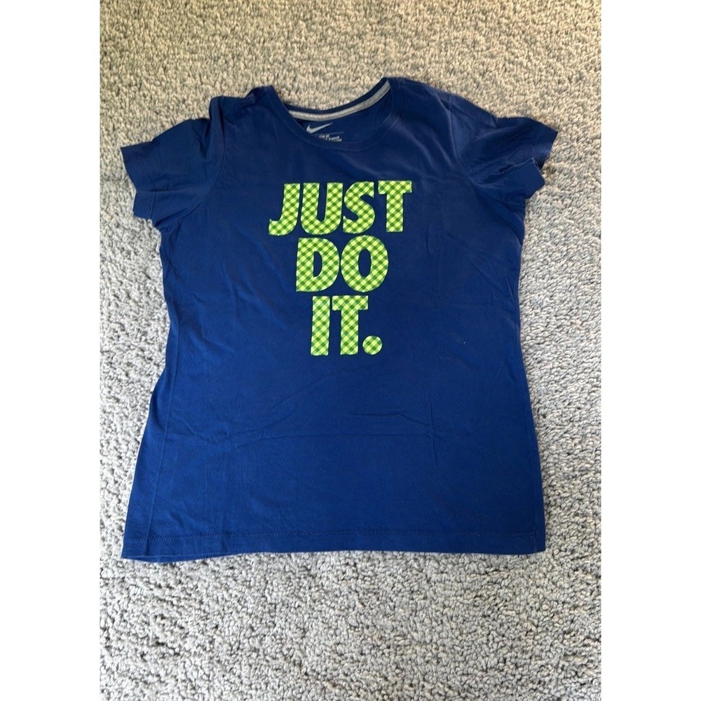 Nike Just Do It Shirt Mens XL Blue Green Checkered Graphic T-Shirt